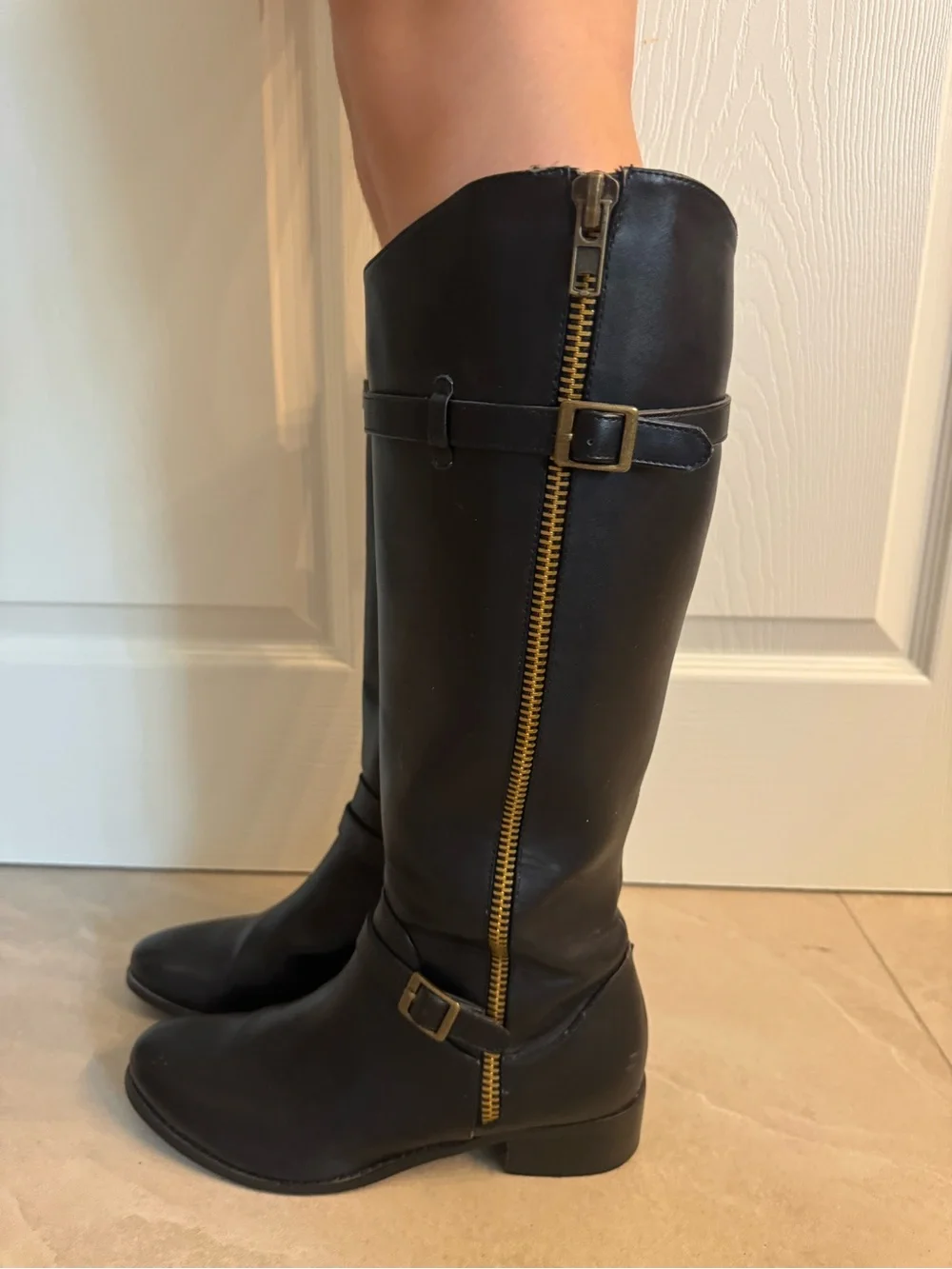 Nine West Black Over-the-Knee Riding Boots with Buckle Detail